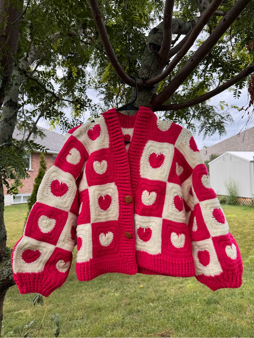 Handmade Pink and Cream Heart Cardigan Sweater